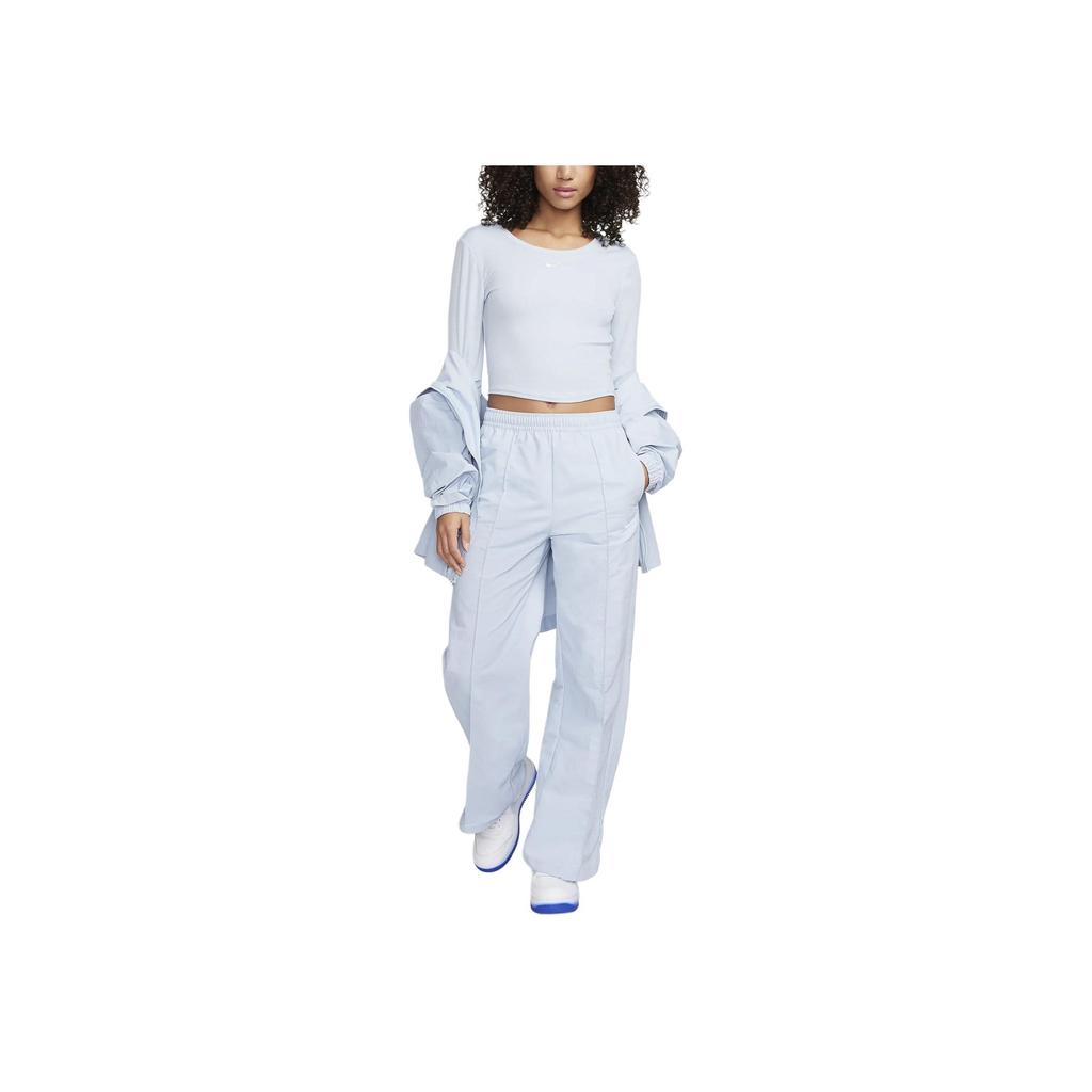 Nike Solid Color Round Neck Short Casual Long Sleeve Breathable T-Shirt Women Tops Light-Blue FN3662-440