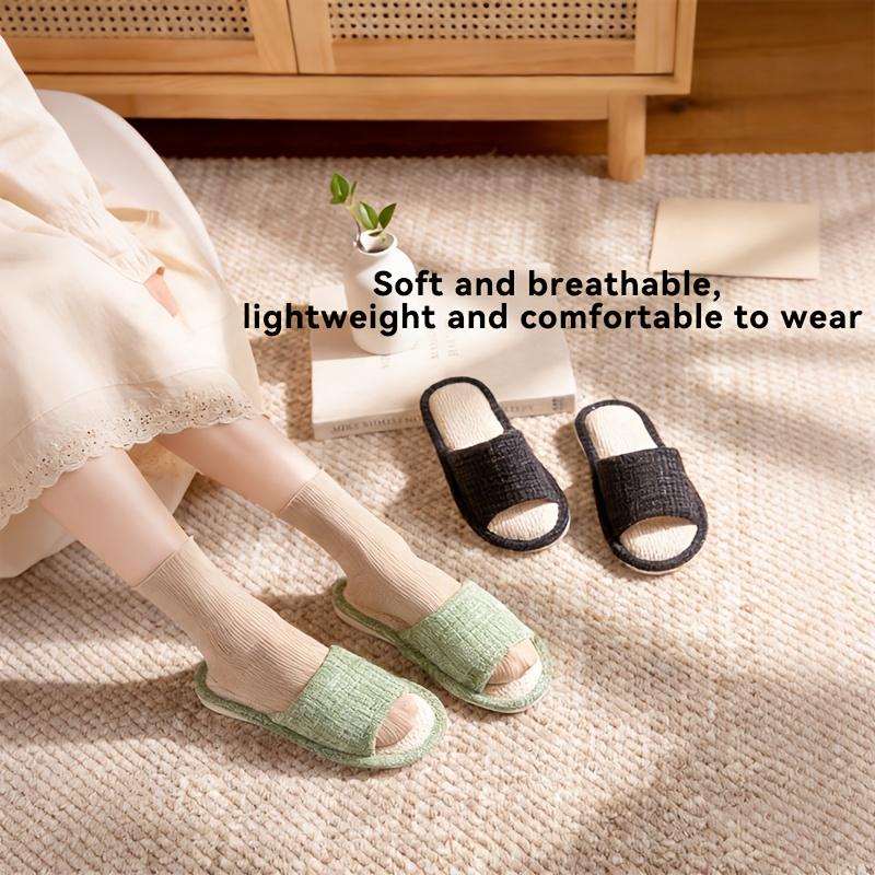 Pantoufles en Lin Quatre Saisons pour Hommes et Femmes Intérieur Antidérapantes Respirantes Absorbantes de Transpiration Silencieuses Maison Confortables Pantoufles en Tissu de Lin