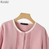 ZANZEA Women Casual Round Neck Solid Color Long Sleeve Blouse