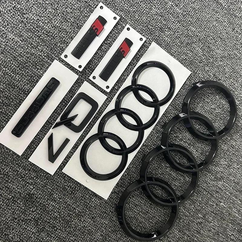 A Q7 4Ring logo ABS Black Car Hood Front Grill Emblem Rear Trunk Badge Sticker Q7 Mark Quarrto Sline Emblem For Q7 2016-2023
