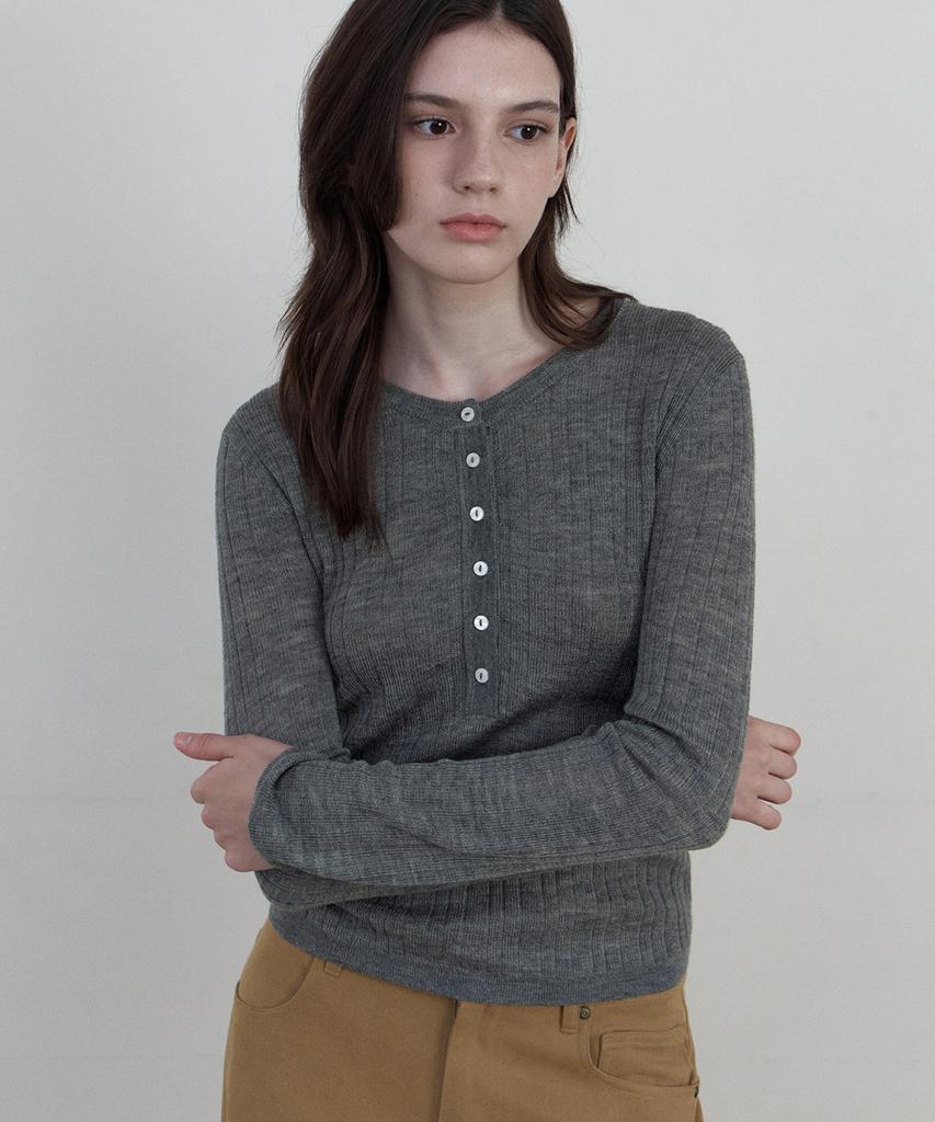 WEDNESDAYOASISFORWOMEN Vero Ribbed Henley Neck Knit_Gray(Wcb6Kn115)
