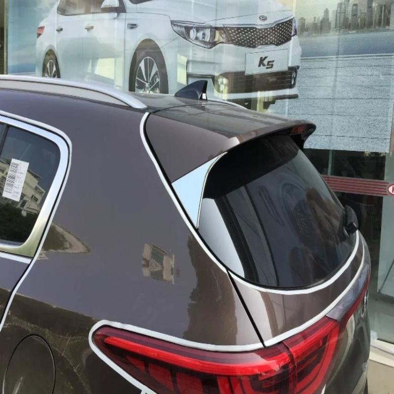 For Kia Sportage 4 2016 2017 2018   ABS Chrome Rear Window Spoiler Side Wing Triangle Cover Trim External Accessories