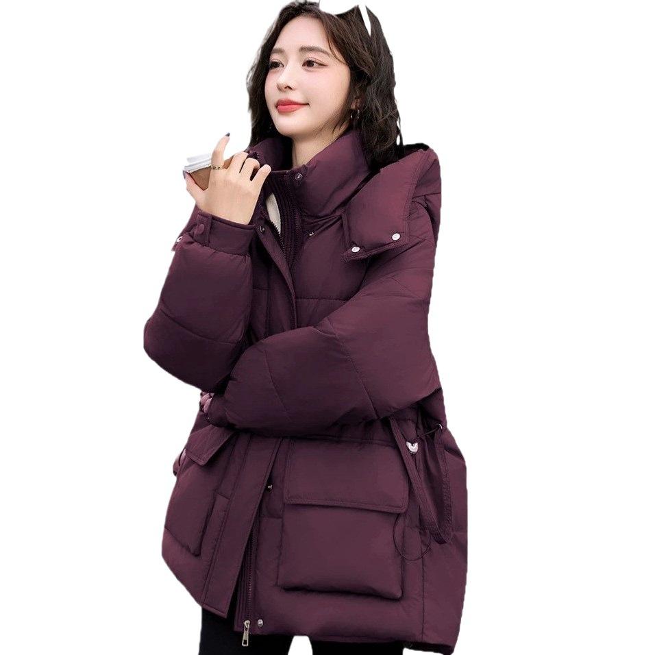 Waist hooded cotton clothes women's new medium and long loose thickened warm student winter coat tide