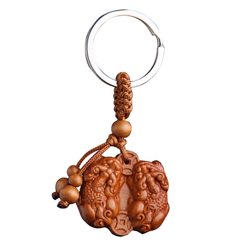 Lucky Jewelry Wood Carving Buckle Buddha Pendant Keychain Car Bag Keyring