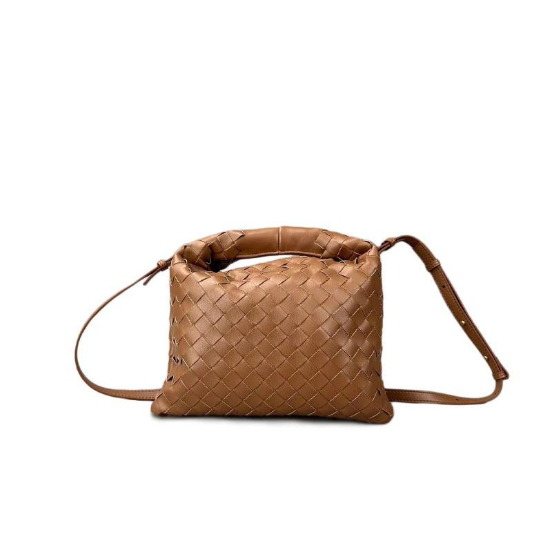 Genuine Leather Woven Crossbody Bag Soft Shoulder Women Daily Use Street Style
