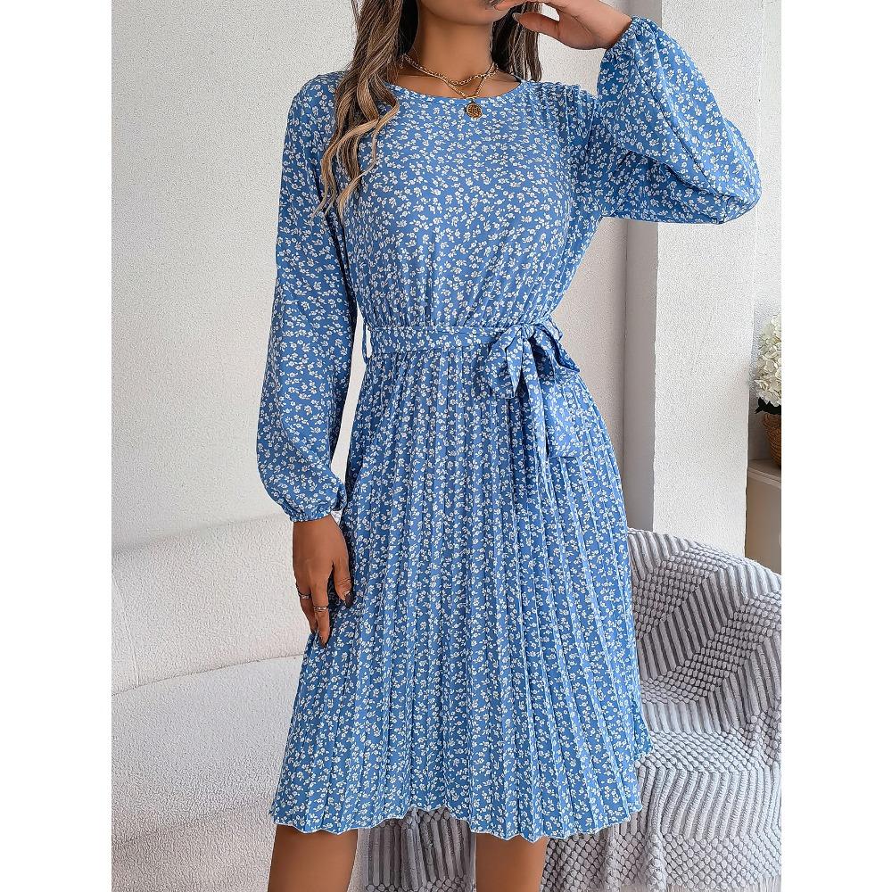 Nouvelle Robe Décontractée à Manches Longues, Florale, Ample, Plissée, Mode Femme, Robes Florales Imprimées