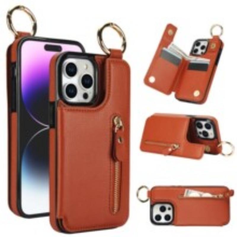 Suitable for Phone17  multiple phone models, Crazy Horse pattern double buckle phone leather case, Apple 16e/15 card insertion sticker protective case