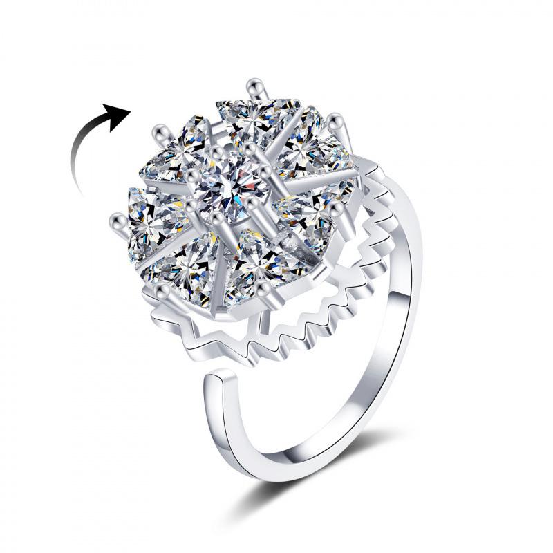 European & American Zircon Rotating Diamond Ring: Women's Unique Stress Relief Jewelry Design.