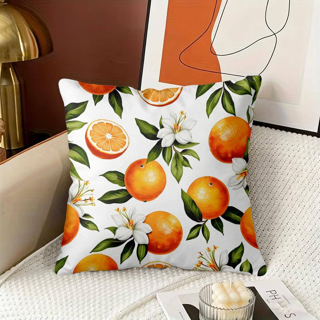 Oranges And Flowers Double-Sided Decorative Pillowcase, Modern Floral Fruit Cushion Cover For Home Office Car