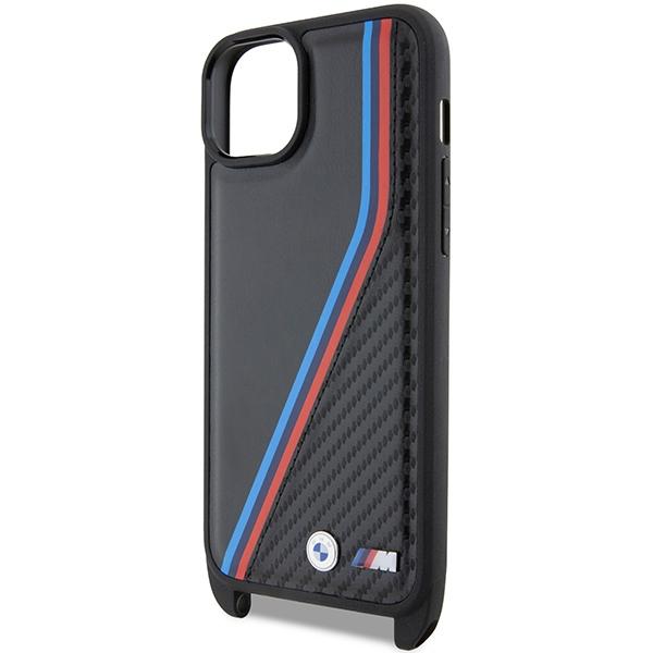 Bmw Bmhcp15S23Psvtk Iphone 15 / 14 / 13 Czarny/Black Hardcase M Edition Carbon Tricolor Lines & Strap
