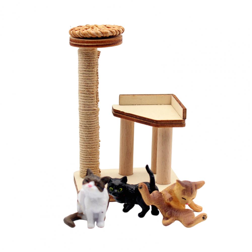 

Small Cat Figurines For Dollhouse Miniature Wooden Cat Climbing Frame Pet Cat Tree Tower Toys For Dollhouse Decoration Small