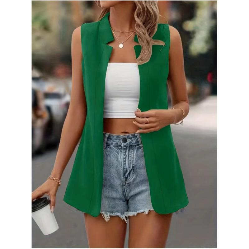 Women's Summer Simple Temperament Cardigan Vest Collarless Buttonless Commuter Jacket
