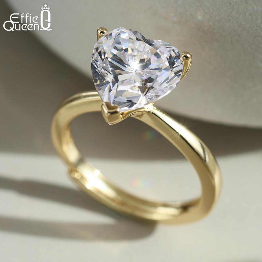 Effie Queen 1-4ct Heart Cut Moissanite Diamond 100% 925 Sterling Silver Open Ring Casual Party Ideal Jewelry 2025 Trend MOR06