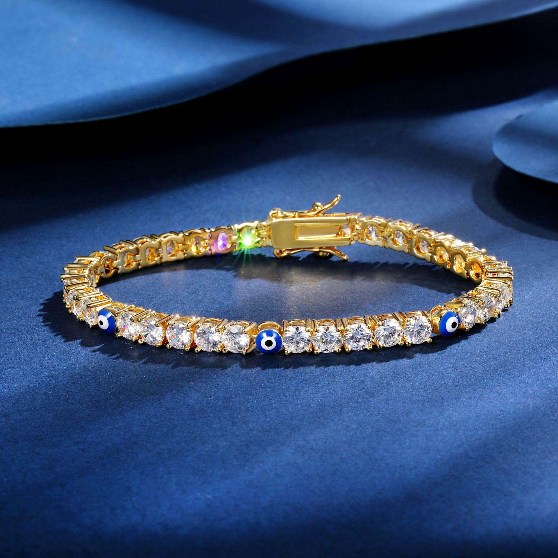 22646 Women's White/Gold A Devil's Eye Eye Bracelet 3Mm4mm Zircon Epoxy Tennis Bracelet, Decorated By Europe And America