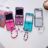 Applicable To Samsung ZFlip5 Lychee Pattern Mobile Phone Case Zflip3/4 Portable Hanging Chain Anti-drop All-inclusive Case Protective Case