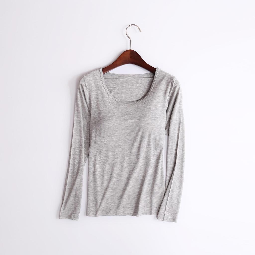 Modal Cup Integrated Long-Sleeve Women's Korean-Style Loose Pajama Top with Chest Pad