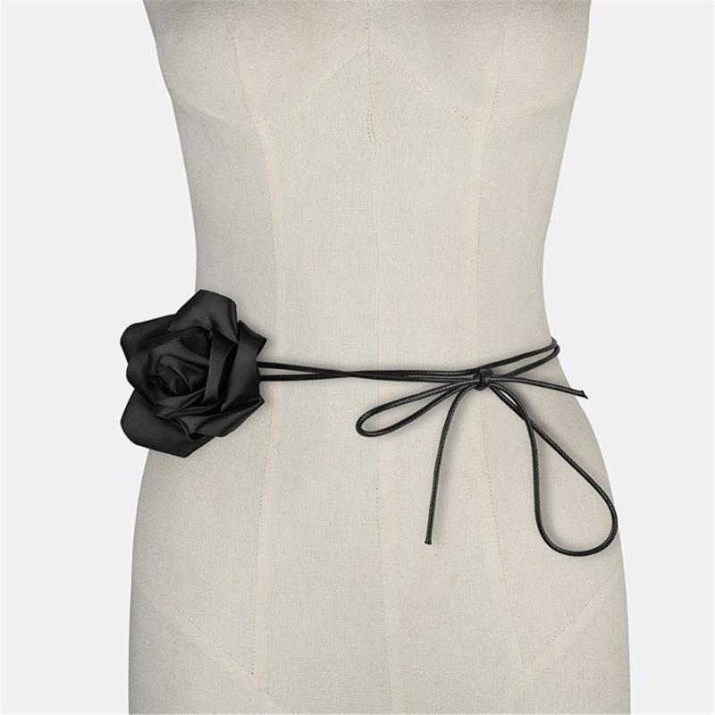Ribbon Rose Flower Belt Adjustable Waistband Choker Necklace Waist Jewelry for Women Wedding Party Formal Event