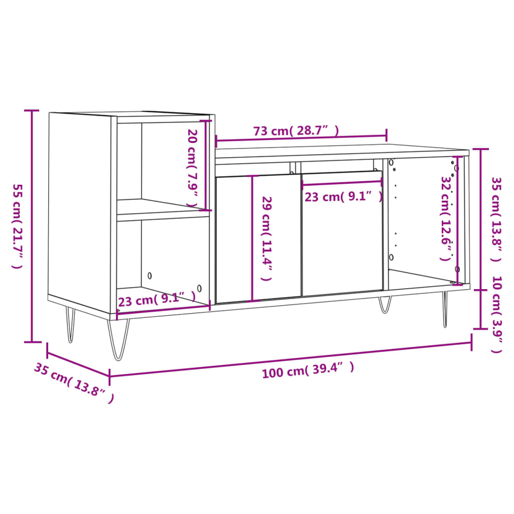 TV Cabinet in Sonoma Oak 100 x 35 x 55 cm Engineered Wood