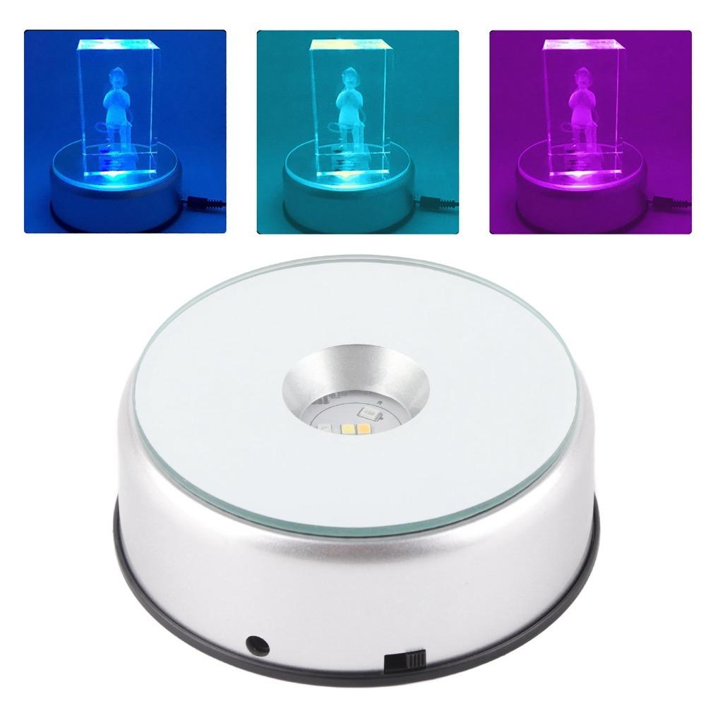 Rotary Stand LED Display Base Silver LED Display Stand  For Crystal Glass Figurine
