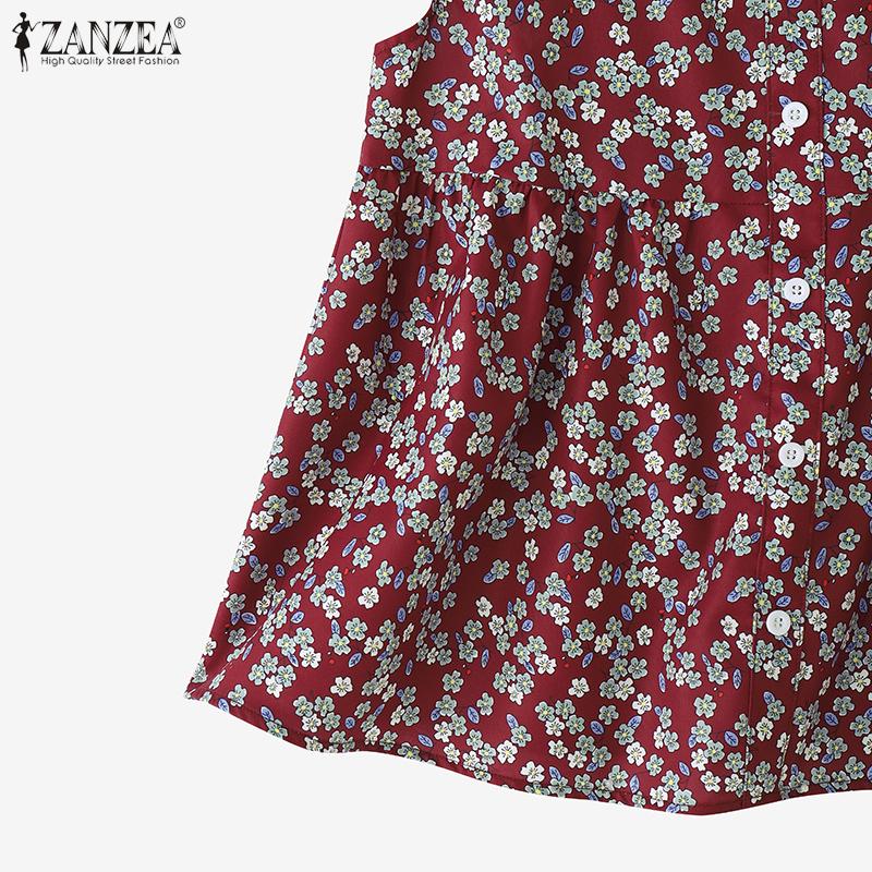 ZANZEA Women Casual Square Collar Cap Sleeve Summer Floral Blouse