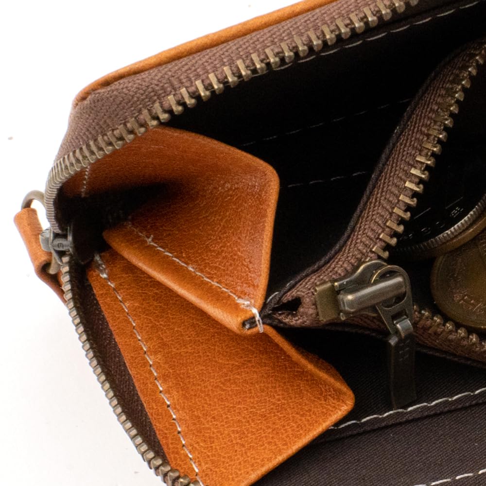[e-mono] Genuine Leather Coin Purse with Skimming Prevention, Tochigi Leather, Men's Coin Case with Round Zipper, Women's Cowhide Leather, Handmade