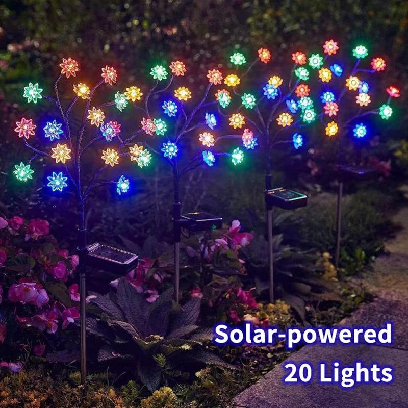 20 Leds Solar Cherry Blossom Lotus Lights Garden Light Outdoor Lawn Lights Patio Decoration Garden Aisle Ambient Landscape Light