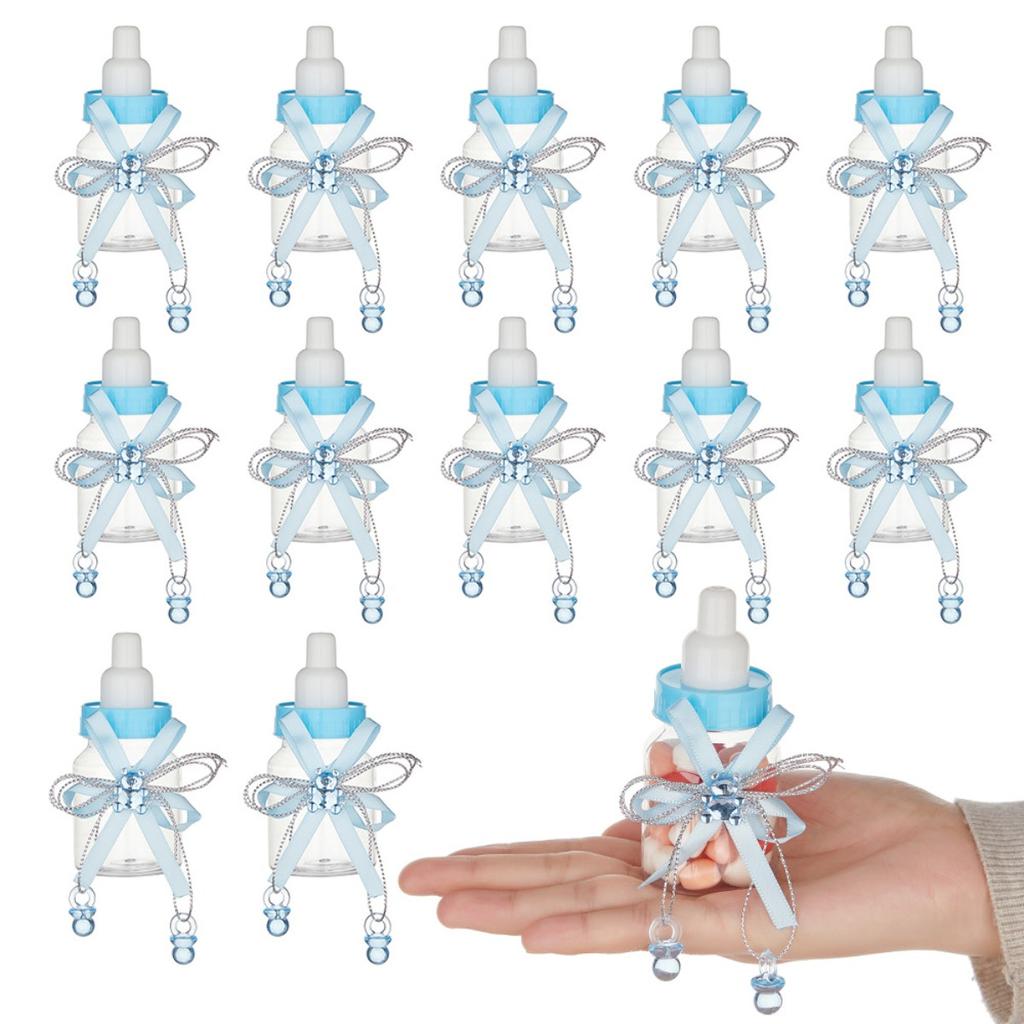 12 Pcs Baby Shower Bottles Mini Milk Bottle Plastic Bear Candy Bottles with Ribbon Baby Shower Wedding Gift for Guest