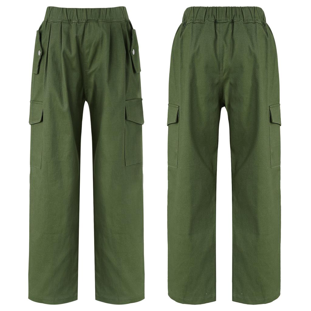 Kids Girls Stylish Clothing Elastic Waistband Cargo Wide Leg Long Pants for Daily Wear
