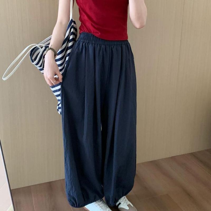 

Women s Summer High-Waist Solid-Color Thin Quick-Dry Lantern Pants | Slimming Versatile Korean-Style Straight Trousers S Темно-синій