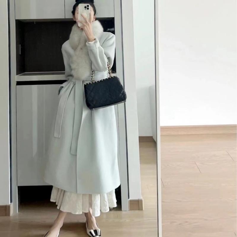 

Autumn and Winter New Long Elegant V-neck Woolen Coat S светло-синий