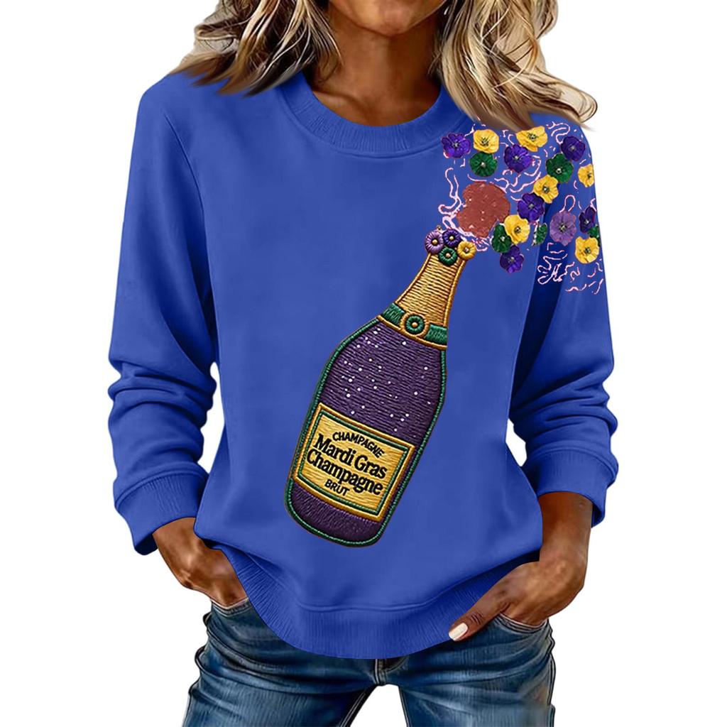 Damenmode Bedrucktes Langarm Locker Rundhals Sweatshirt Top