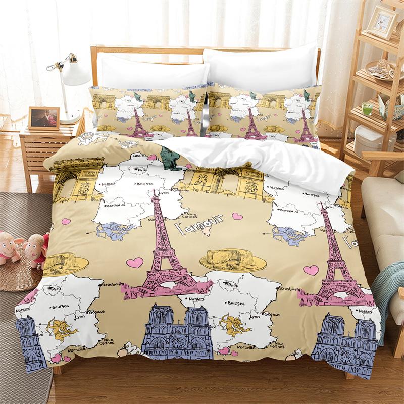 Bettwäsche-Set mit Eiffelturm-Motiv, Mädchen-Bettbezug, modisches und wunderschönes Kinderbettwäsche-Set, Paar-Bettwäsche-Set
