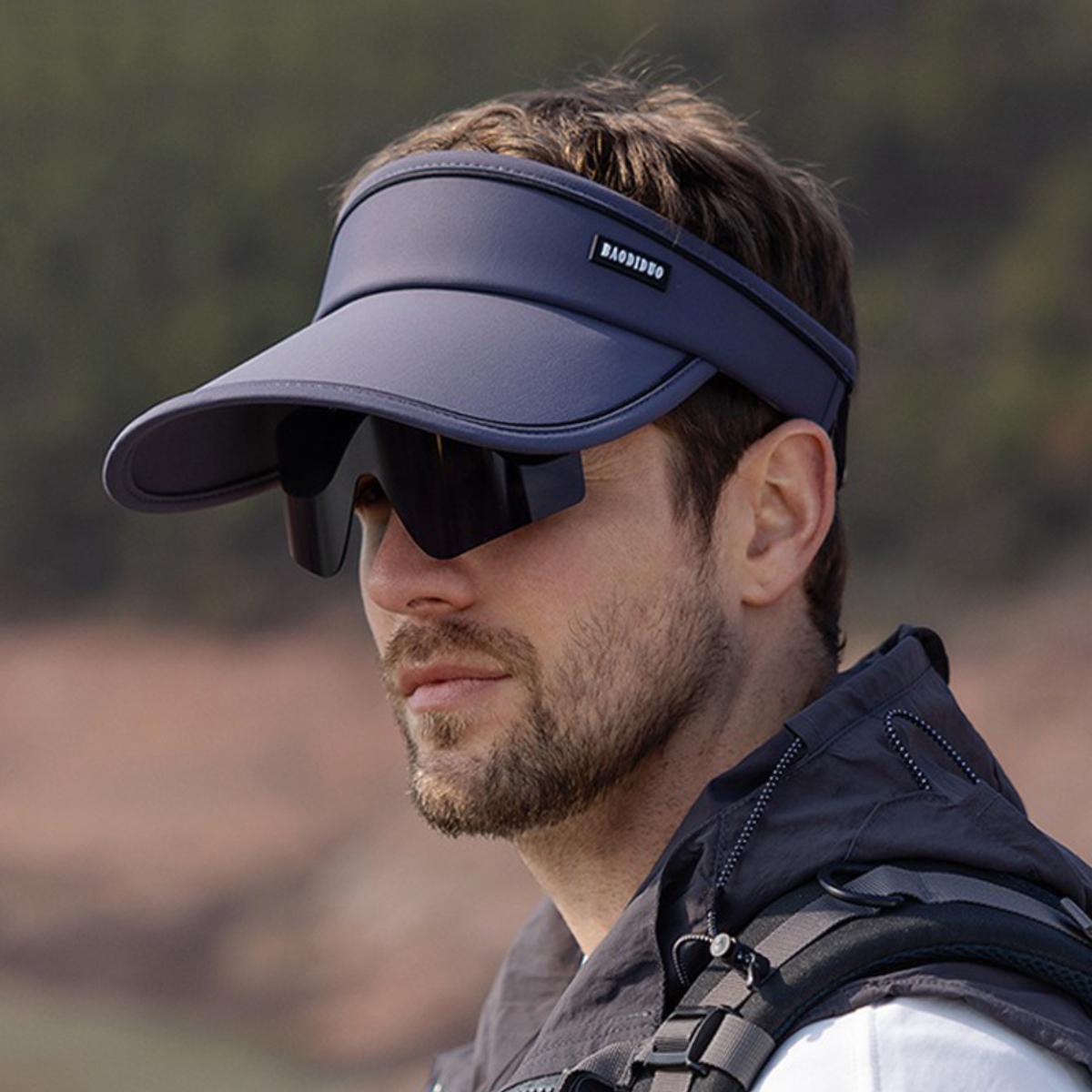 

Summer Male Sun Hat with Sunglass 4inch(10cm) Brim Breathable Empty Top Cap Outdoor Athletic Anti-UV Athletic Hat Golf Tennis Beach Practical Use 56-60cm