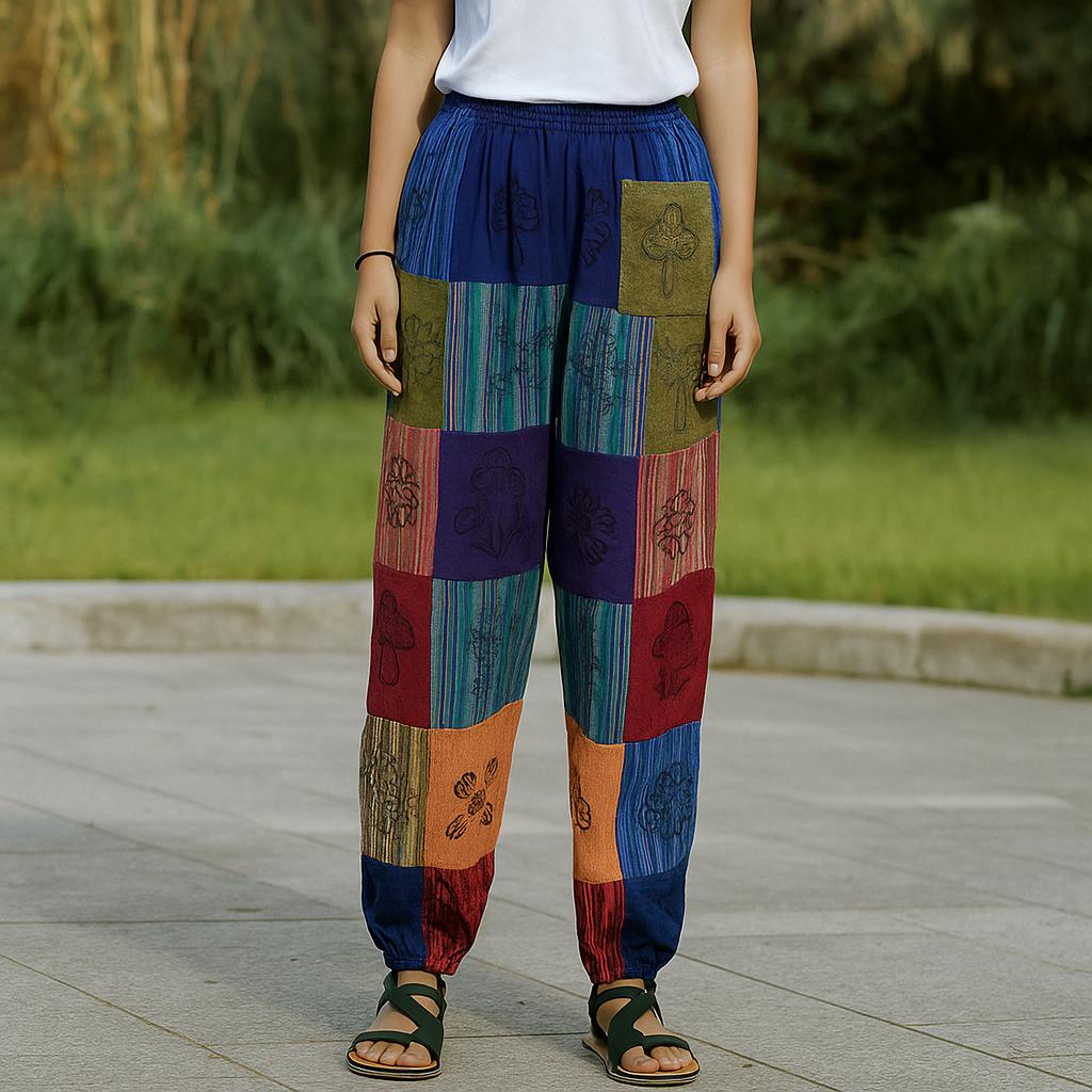 Shamtam Women's Purple Mushroom Pants Block Print Nomad Sari