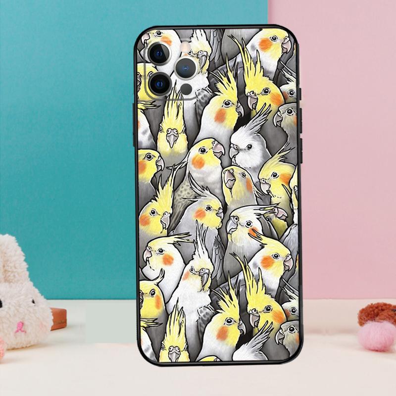 Cartoon Cockatiel Collage Phone Case For iPhone 17 Air 16 15 14 13 11 12 Pro Max 12 13 Mini 15 16 Plus 16e Cover Coque