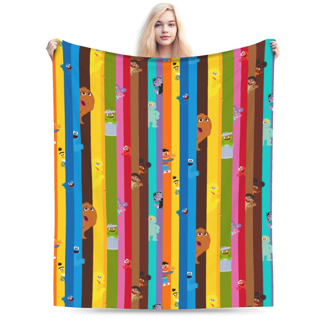 S-Sesame Street Elmo Cookie Wool Blanket Sesame Street Cartoon Comedy Funny Throw Blanket for Home 125*100cm Bedspreads