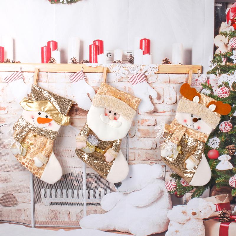 Gold Cross-Border Knitted Christmas Stockings Santa & Snowman Ornaments Gift Bags Snowman золотой