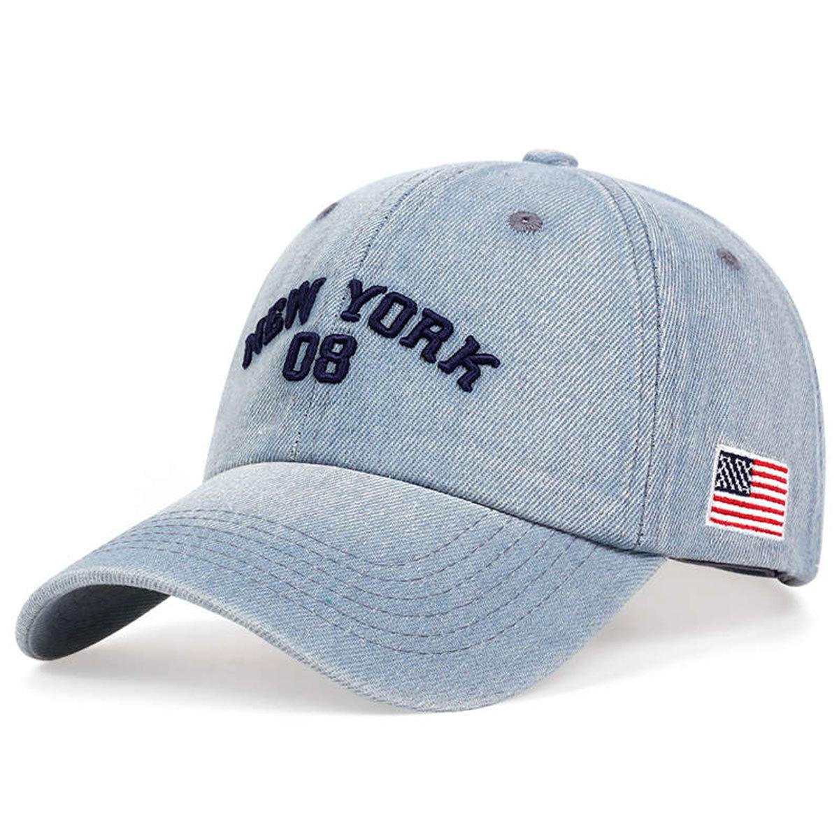 Ковбойская Бейсболка с Вышивкой NEW YORK Кепка с Вышивкой  Утиный Клюв  Б/У Козырек от Солнца Кепка с Изогнутым Козырьком Adjustable светло-синий