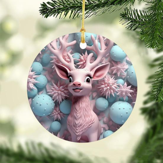 Christmas Pendant Santa Claus Elk Snowman Charm 2D Christmas Hanging Ornament with Lanyard Design Elk Window Decor