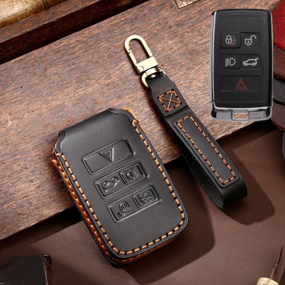 Top Grain Leather Key Case for Range Rover Discovery Defender with Leather Strap, Anti-Scratch Full Protection