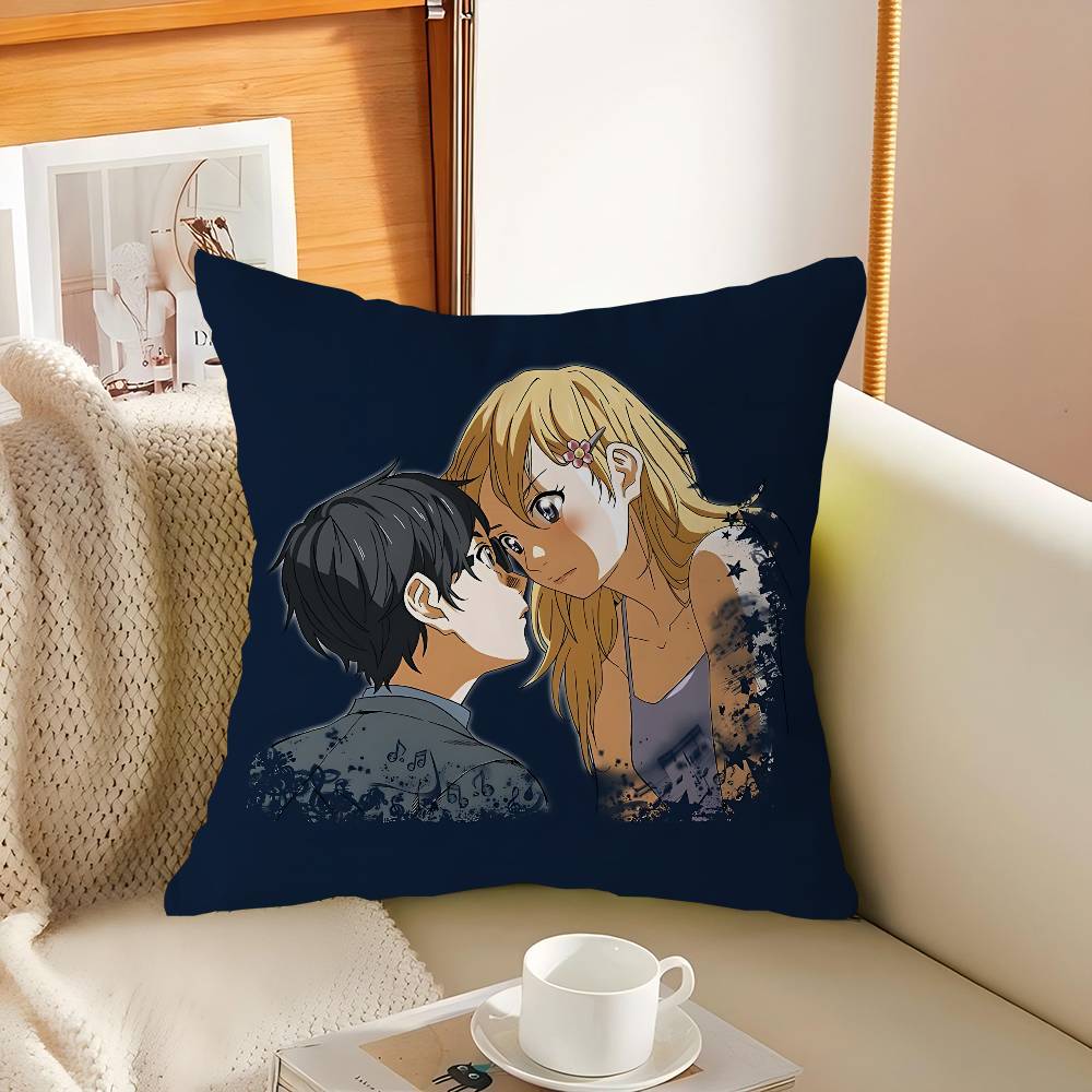 Anime Y-Your L-Lie In A-April Pillow Covers Cartoon Sofa Decorative Home Double-sided Printing Short Plush Cute Cushion Cover