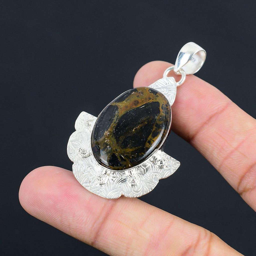 Natural Golden Pietersite Unique Handcrafted Wedding Pendant Jewelry 925 Silver