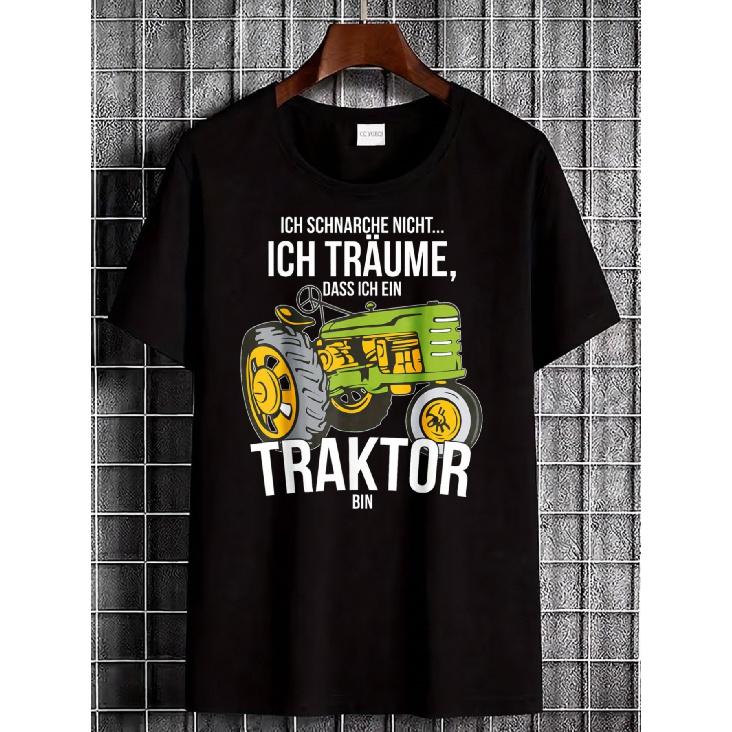 A Black T-Shirt Featuring a Tractor Design And German Words Stating,  I Don T Speak, I Dream of Becoming a Tractor for Agriculture And Everyday Use.  S чёрный