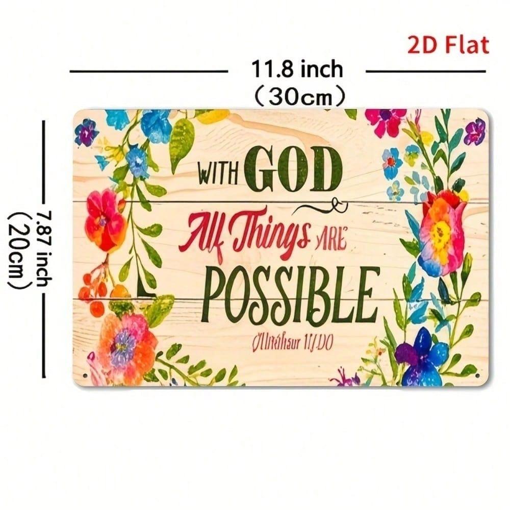 With God All Things Are Possible Metal Sign Inspirational Christian Bible Verse Wall Art Home Decor