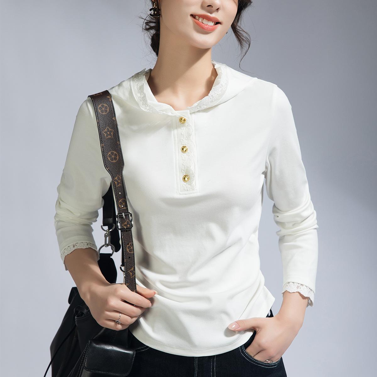 

Летний и Осенний Топ с Длинным Рукавом в Повседневном Дизайне, Нишевый Черный, Темпераментный, с Кружевной Отделкой и Капюшоном, Женский XXXL белый