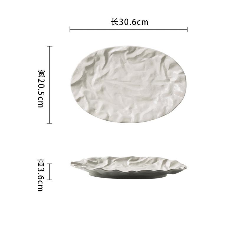 Household Steamed Fish Plate Modern Simple Wavy Fish Plate Hotel Restaurant Cake Tray Dan-Shaped Plate Artistic Conception Plating