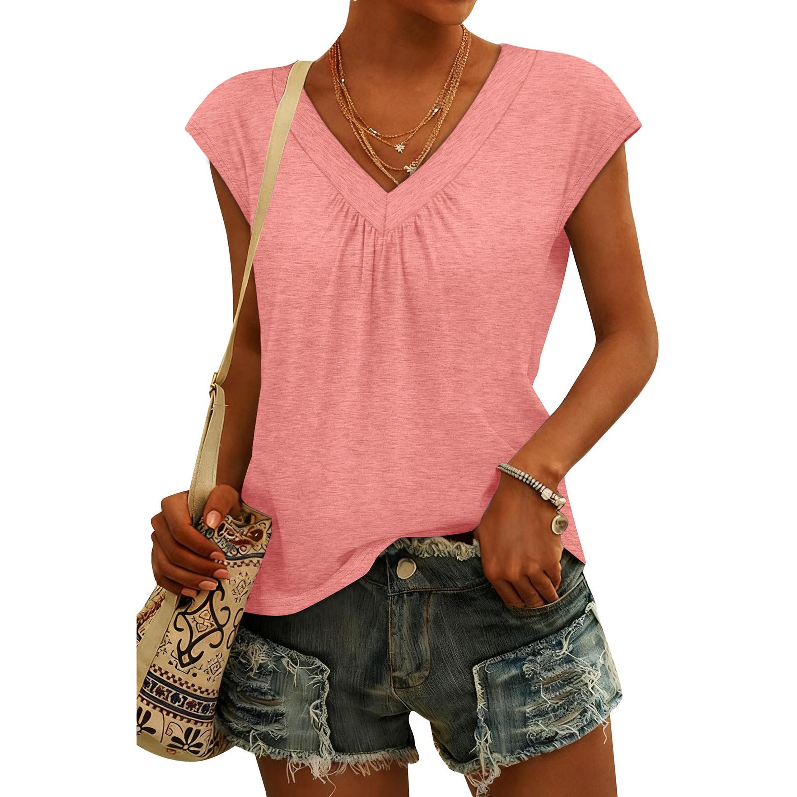 

Women s Casual V Neck T-Shirt Short Sleeve Top L