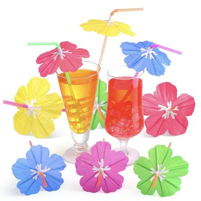50 Stück Regenschirm-Strohhalme für Getränke Hawaiianische Cocktails Regenschirm-Strohhalme Sommer Strand Luau Tropische Getränke Partydekorationen Zubehör(Hibiskus)
