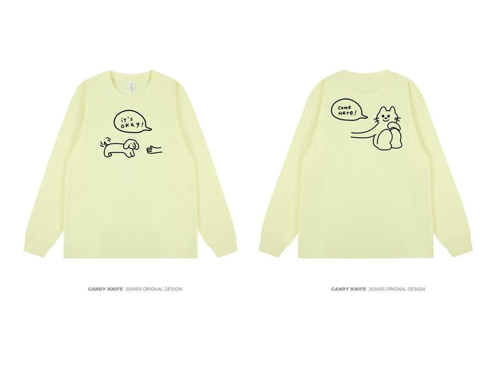 Trendy Cartoon Print Cotton Long Sleeve Unisex T-Shirt for Autumn/Winter
