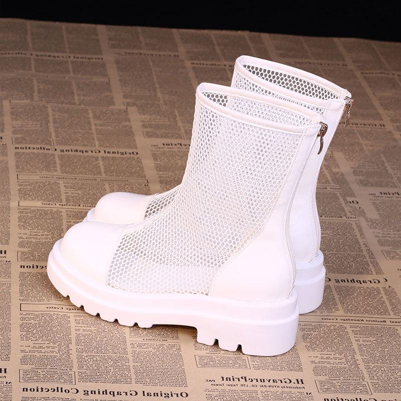 Medium tube soft bottom hole cool boots casual net boots women's new summer thin hollow mesh Martin boots women
